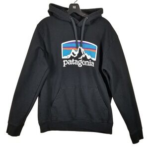 Patagonia Mens Uprisal Hoody Black Fitz Roy Logo Graphic Sweatshirt Medium M
